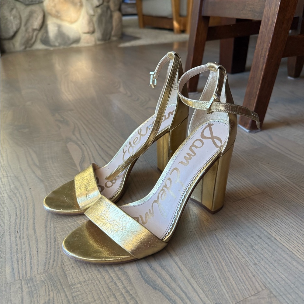Sam Edelman Yaro Block Gold Women's   Sandal Heels